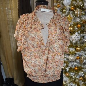 ASTR Women's Floral Ruffle Blouse - Cream and Orange